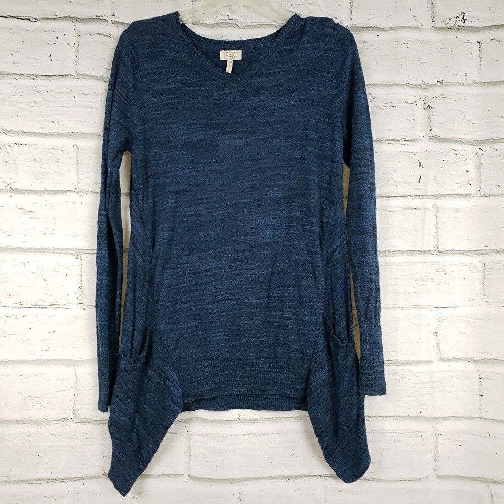 LOGO by Lori Goldstein Melange Cotton Cashmere SweaterBlue Womens Size Small